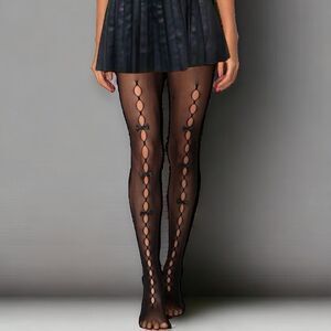 Black Cut Out Black Satin Bows Tights NEW